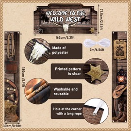 Cinnvoice Western Party Decoration Cowboy Door Banner Wild West Hanging Banner Decoration Western Themed Door Banner West Cowboy Porch Sign Set for Birthday Photo Booth Props Favor