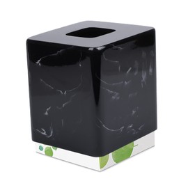 JUNGFORD Square Tissue Box Cover, Facial Napkin Holder for Living Room Office Bathroom, Marble Pattern Made of Resin (Black)