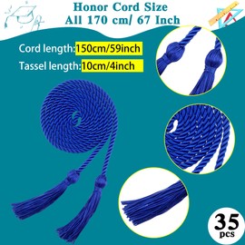 Conagel 35 Pieces Graduation Honor Cord Rayon Braided Cords Yard Honor Cord with Tassels Bulk for Bachelor Gown Decoration Graduates Photography (Dark Blue)