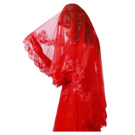 Classic Red Bridal Wedding Veil, Bridal Headscarf, Simple Wedding Lace Accessories, Headpiece for Women, red