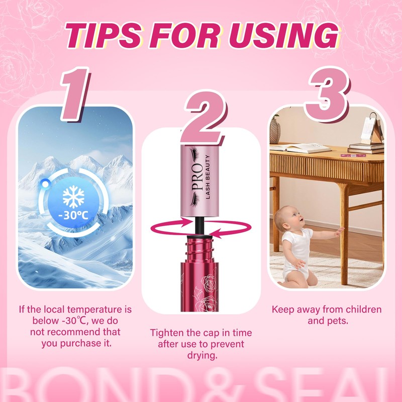Prolashbeauty Black Eyelash Glue & Sealer, 48h Waterproof Lash Bond