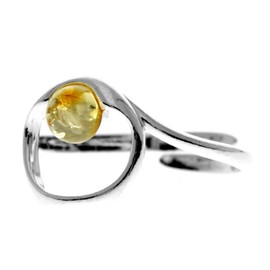 SilverAmber Jewellery - 925 Sterling Silver and Honey Baltic Amber Adjustable Modern Designer Ring - GL718HA