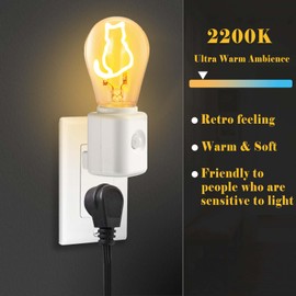Yaoten Vintage Farmhouse Filament LED Night Light Plug-in, Dusk-to-Dawn & Motion Sensor, 10-100LM Dimmable, Ultra Warm White 2200K, for Bathroom, Bedroom, Hallway, 1 Pack
