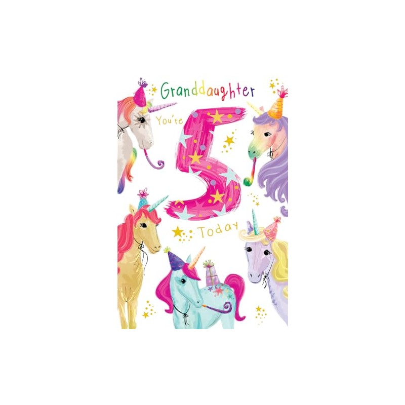 Granddaughter 5th Birthday Card Age 5 Unicorns 9" x 6"