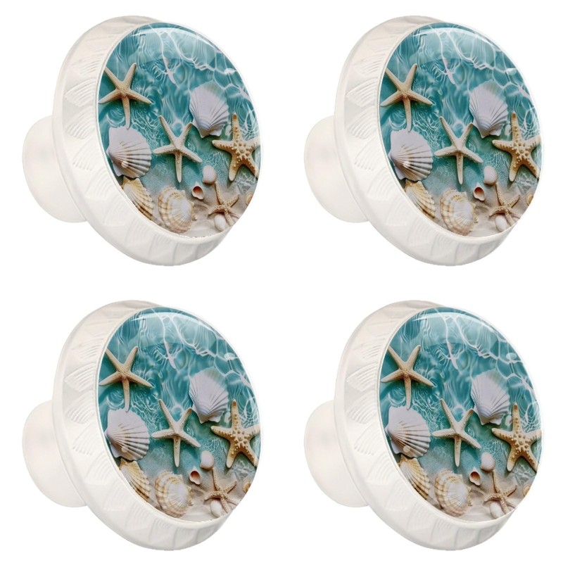 NEWzone 4 Pack Drawer Knobs Beach Starfishes Shell Cabinet Knobs