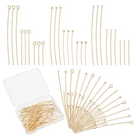 BENECREAT Pack of 180 9 Style Genuine 14 Carat Gold-Plated Pins, 24 Gauge Eye Pin Ball Head Pins, 23 Gauge Flat Head Pins, Brass Pins for Earrings, Bracelets, DIY Jewellery Making, 20 Pieces / Style