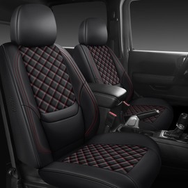 Wrangler Seat Covers 2018-2026 Front Pair, Waterproof Leather Interior Sets with Lumbar Support Custom Fit for Jeep Wrangler JL 2/4 Door Unlimited Sahara/Sport/Rubicon X 392 Willys, Black Red