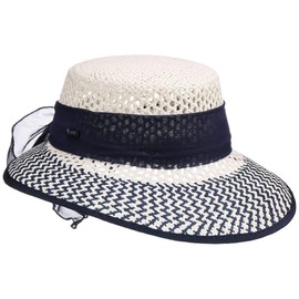 Lipodo Kalisa Straw Hat with Bow - Elegant Summer Hat for Women - Made in Italy - Spring/Summer, white-blue