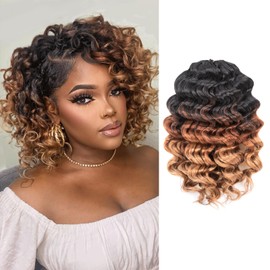 ToyoTree Ocean Wave Crochet Hair - 9 Inch 8 Packs 3 Tones Ombre Brown Short Curly Deep Wave Crochet Hair, Synthetic Ocean Wave Braiding Hair Extensions (9 Inch,OT30/27-8P)