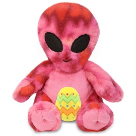 DolliBu Pink Tie-Dye Alien with Yellow Easter Egg Plush and Name Personalization - Cute Stuffed Dolls for Easter Basket, Easter Egg Stuffed Doll Spring Toys for Girls, Boy, Baby - 11 Inches
