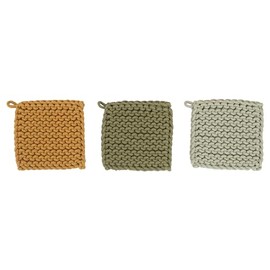 Creative Co-Op Cotton Crocheted, 3 Colors Pot Holders, 8" L x 8" W x 0" H, Multicolor