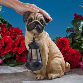 Bits and Pieces - Fawn Pug Solar Lantern Statue - Solar Powered Garden Lantern - Resin Dog Sculpture with LED Light - Outdoor Lighting and Décor