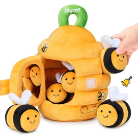JoyCat Juguetes para Bebés de 6-12 Meses - Colmena Suave para Bebé con 5 Abejas Sensoriales - Sonajero, Papel Crujiente, Silbato, Espejo, Juguetes Suaves Montessori Activos para Niños Pequeños de 0-3