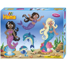 Hama Mermaids 3150 Mermaids Gift Box, Iron-on Beads, Midi, approx. 4000 pieces including pin plates and accessories, colourful, one size