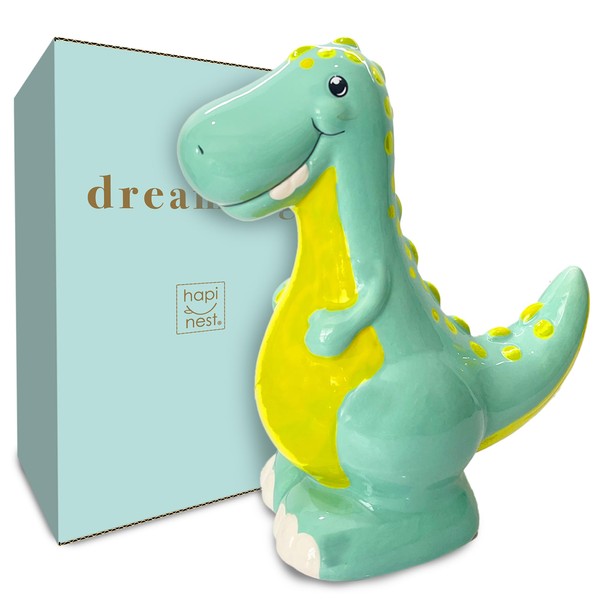 Hapinest Ceramic Dinosaur Piggy Bank for Boys, T-Rex | Nursery Decor and Gifts
