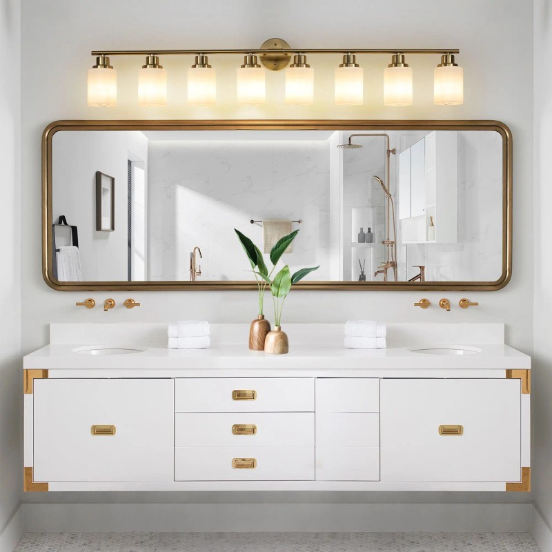 8 Light Modern Vanity Wall Sconce 52\" Golden Finish with