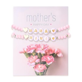 Mother Daughter Beaded Bracelet Set Birthday Mothers Day Gifts for Women Mom Mommy and Me Matching Heart Bracelets for Mama Daughter Girduation Birthday Gift Long Distance