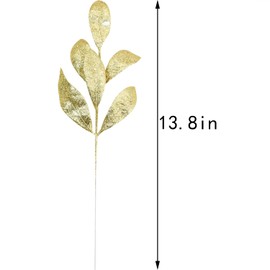 ZCZQC 6PCS Artificial Gold Shiny Leaves 13.8 Inches Olive Leaf Shapeable Winter Christmas Tree Fake Flower Branches DIY Wreath Vase Filler Wedding Table Decoration Photo Props