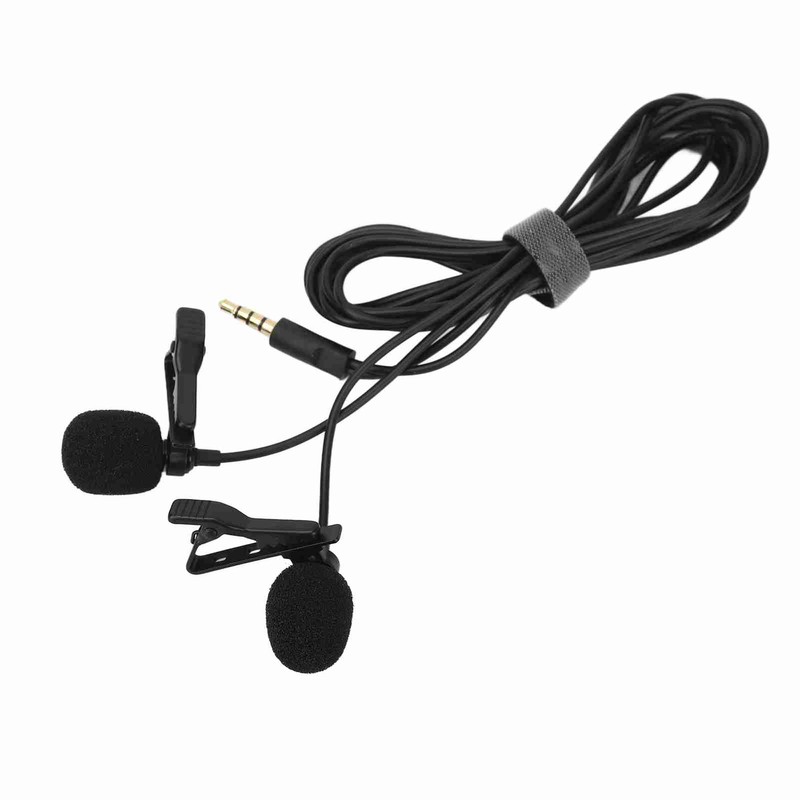 Black Double Head Lavalier Lapel Microphone No Driver Installation Required
