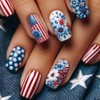24Pcs Independence Day Flowers Press on Nails Short Square 4th