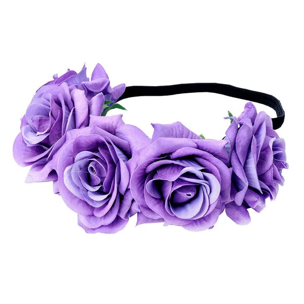 7 cm Rose Flower Headband Beach Floral Headpiece Hair Accessories Photo Props for Holiday Wedding (Dark Red)