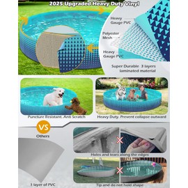 Jasonwell Foldable Dog Kiddie Pool - Hard Plastic Kids Paddling Pool Toddler Baby Swimming Pools for Backyard Collapsible Whelping Box Pet Doggie Cats Wading Pools Bathtub for Puppy Large Dogs 63In