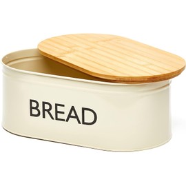RoyalHouse Premium Metal Bread Box with Bamboo Lid (Pack of 2) Stainless Steel Large Bread Bin Storage Container And Organizer for Kitchen Countertop, Vintage Style Kitchen Decor