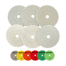 Wet Diamond Polishing Pads,HIGHDRIL 6pcs 125MM (#50+#100+#200+#400+#800+#1500),for Granite Marble Sanding used on Grinder or Polisher