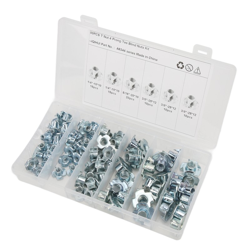 80Pcs T Nuts Carbon Steel Galvanized Layer Rust Resistant Sturdy
