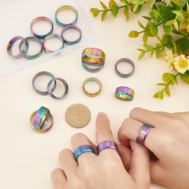 UNICRAFTALE 18 anillos de dedo de banda ancha de acero de titanio arco iris de 9 tamaños, con inscripción láser, anillos de boda clásicos en blanco para hacer joyas