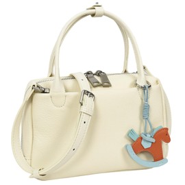 Womens Leather Mini Handbag with Rocking Horse Charm Girls Casual Fashion Tote Lori (White)