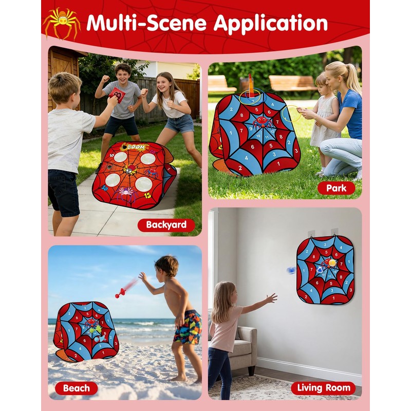 Spider Bean Bag Toss Game, 5-in-1 Cornhole Board Outdoor Toys