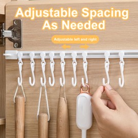 HEVOY Multifunctional Slide Rail Hook, Adhesive Wall Hooks Rack, Kitchen Utensil Holder with 10 Hooks, Cupboard Hanging Storage Rack for Bathroom Kitchen Bedroom (Side Mount + Hook, 2pc*15.75inch)