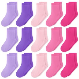 GENTABY Baby Socks 15 Pairs - Pastel Color Pack (Lavender/Lilac/Pink), Ultra Soft Crew for Ages 1-2 Years, Polyester Spandex First Walkers