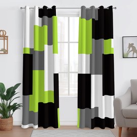 Tyrot Lime Green 100% Blackout Curtains for Bedroom 63 inch Length 2 Panels Set Light Fresh Modern Abstract Geometric Black Out Curtains Insulated Room Darkening Window Drapes for Living Room, 52Wx63L