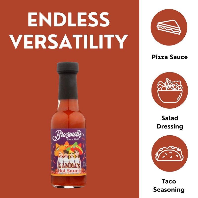 Braswells Four Amigas Hot Sauce, 5 Ounce, Pack of 1
