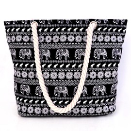 FAVORTALK Beach Bags for Women Tote Bags Summer Beach Bags Large Tote Bag for Women Girls Portable Shoulder Bag with Zip Beach Bags with Classic Elephant with Navy Blue Background,B26228