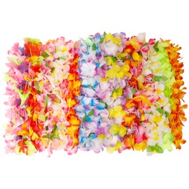 Hawaiian Leis for Luau Party Decorations 24PCS Hawaiian Flower Necklace Colorful Hawaiian Leis Bulk for Luau Party Favors Tropical Hawaiian Themed Parties Decoration Birthday Wedding Summer Beach Pool