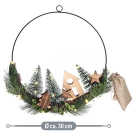 com-four® LED Wreath with Winter Landscape - 30 cm Metal Wreath with 20 Warm White LEDs - Decorative Lighting with Winter House and Trees - Indoor Lighting for Christmas (Colourful LED Wreath)