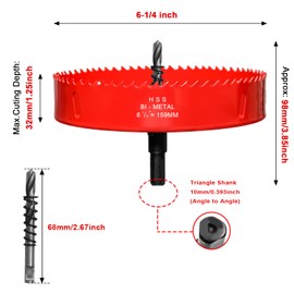 Hole Saw 6 1/4” (159mm) for Woold, HSS Bi-Metal Hole Cutter with Pilot Drill Bit for Recessed Lights, Fiberglass, PVC Board, and Vent Pipe