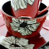 Elama Stoneware Dinnerware Collection, 16 Piece, Red with White Flower