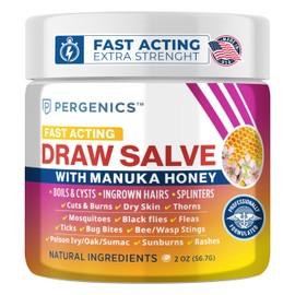 Pergenics Drawing Salve with Real Manuka Honey Ointment for Ingrown Hair, Boil & Cyst, Splinter Remover, Bug Spider Bites, Bee Sting, Mosquito bite Itch, Poison Ivy, Minor Cuts, Burns, 2 Oz