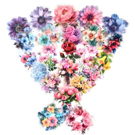 Ychsring Sparkly Botanical Floral Stickers - 50 Pcs Clear PET Glitter Nature Plant Flower Stickers for Scrapbooking, Journal, Collage - Holographic Transparent for Resin, Craft, Scrapbook Supplies