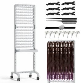 Sunnacate 280 Pegs Braiding Hair Rack with Tray and Tools, Height Adjustable, 2-Side Braid Rack with Wheels, Standing Braider Hair Stand Separator Hair Extension Holder Hanger for Salon Home