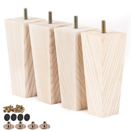 TCHOSUZ 8 Inch / 20 cm Ash Wood Furniture Legs, Set of 4 Mid-Century Modern Solid Wood Pyramid Replacement Feets with 5/16" Hanger Bolt for Home DIY Cabinet Cupboard Ottoman Unfinished