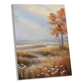 AEHIE Vintage Fall Landscape Wall Art Decor, Rustic Autumn Wildflower Landscape Framed Canvas Wall Art, Country Moody Fall Decorations for Home Bedroom Living Room Farmhouse，11x14