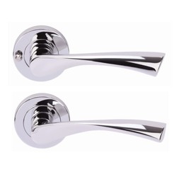 HANDLEZONE® Zena Privacy Lever On Round Rose Door Handles, with Privacy Latch, for Bathroom, Toilet, WC Doors, 1 Set - Polished Chrome