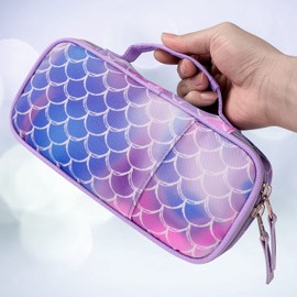 Choco Mocha Mermaid Pencil Case for Girls, Kids Purple Pencil Bag with Zipper, Soft Pencil Pouch for Toddle Girls,Pencil Organizer with Handle