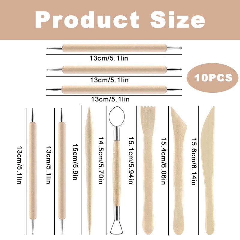 Clay Modelling Tools, 10 Pcs Wooden Clay Sculpting Modelling Pottery