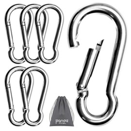 Pixel Panda 3.1 Inch Heavy Duty Gym Carabiner Load 1000lbs, 6 Pack Large Carabiner Clips 304 Stainless Steel, Carabiner for Fitness Attachment, Gym, Swing, Hammock